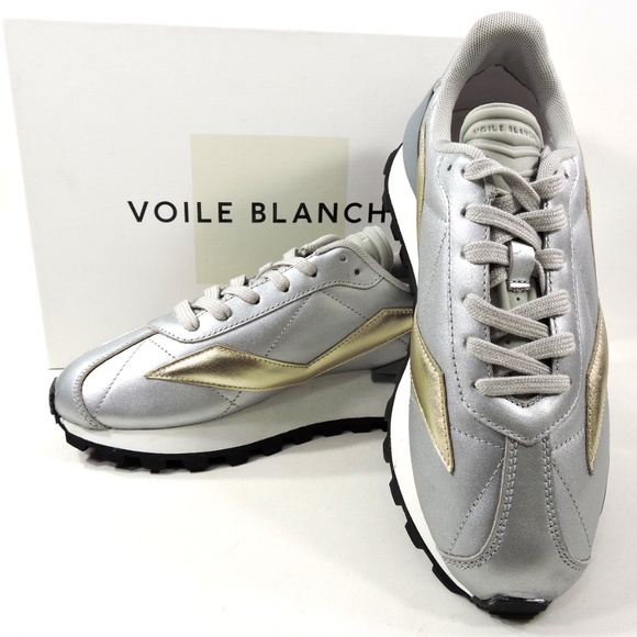 VOILE BLANCHE 🇮🇹 WOMEN'S SILVER LEATHER FASHION COMFORT SNEAKERS - Picture 8 of 8